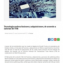 Tecnologa acelera fusiones y adquisiciones, de acuerdo a informe de TTR